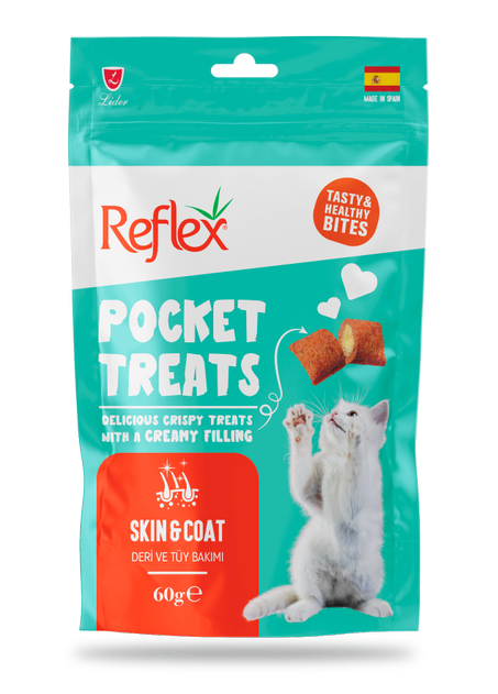 Pocket Treats Skin Coat Cat Treat 60g l  مكافات مقرمشة للقطط خاصة للعناية بالشعر و الجلد