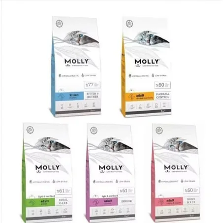 Croquettes Molly 2kg adult cat l Kitten l Hairball contrôl l Sterilised  salmon l Sterilised Chicken l Monther and baby cat molly 2kg