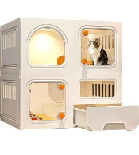 Maison pour chat à étage avec bac à litière intégré  cat's villa بيت شامل لصندوق الفضلات مع طابق ا