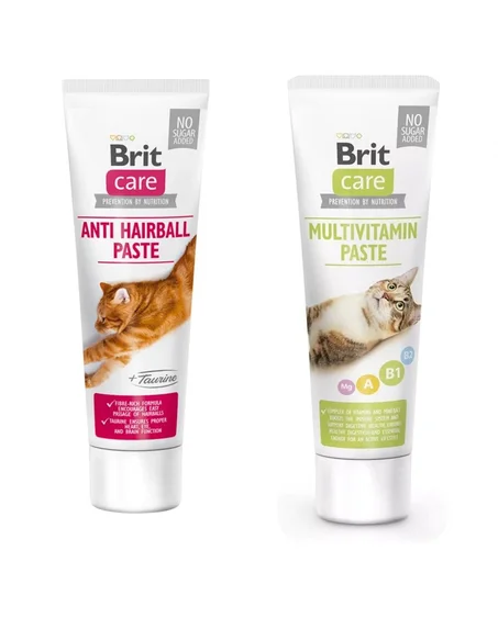 PACK: Duo Brit Care Cat functional pasta 2 Multivitamines 100g et Anti Hairball 100g