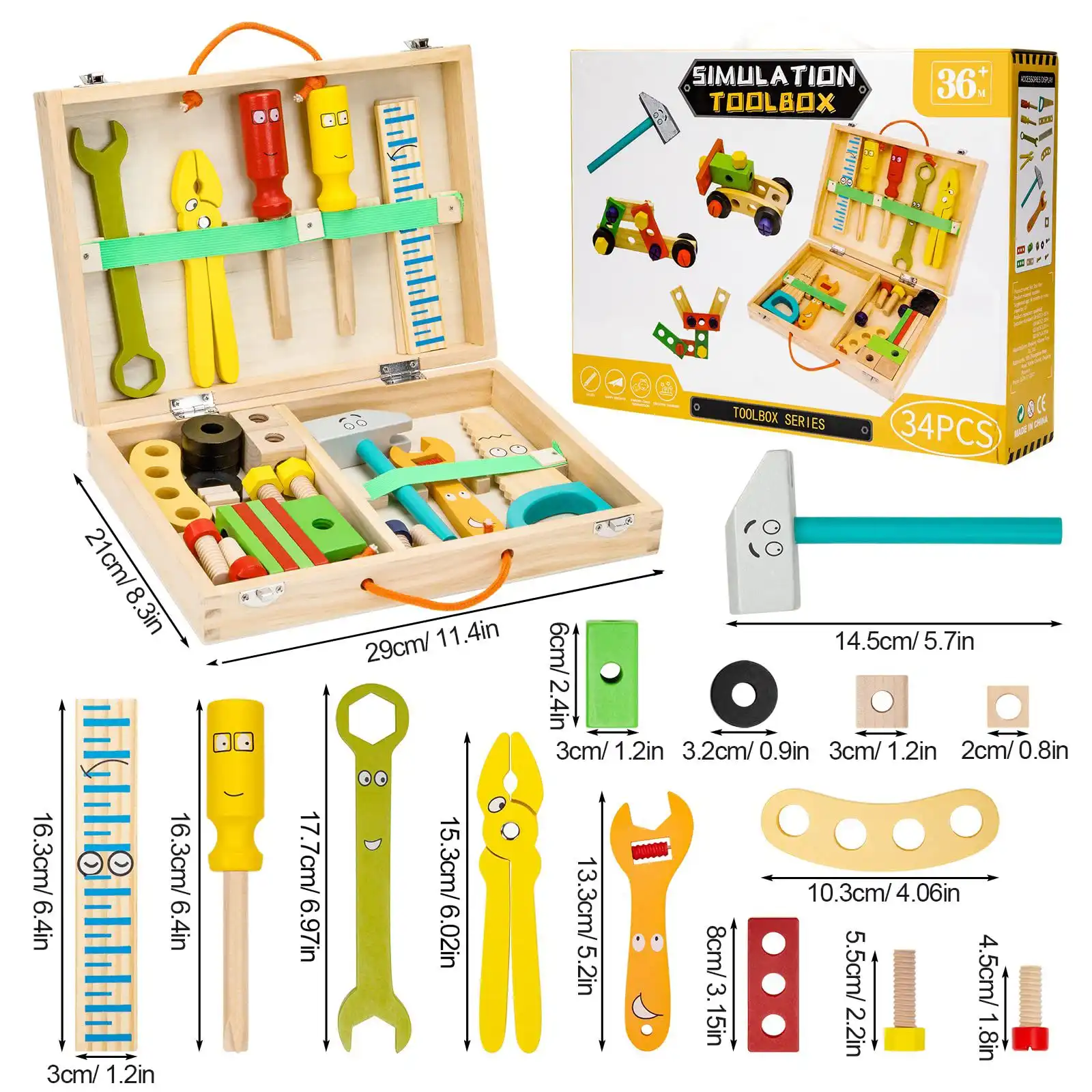 Boite a Outil Enfant Jouets en Bois DIY 3D Jeux de Construction Bricolage, Caisse a Outil Enfan 3 4 5 Ans,