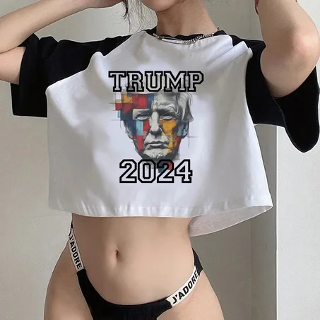 Trump 2024 Women's Crop Top – Bold Graphic Tee with Modern Art Style, Perfect for Patriotic Fashion