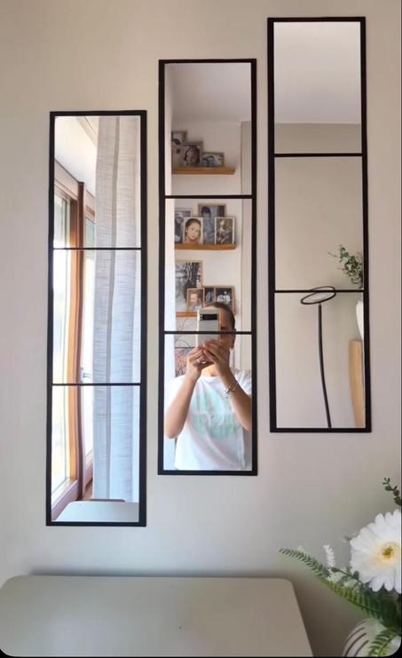 مرآة جدارية ثلاثية الأجزاء بتصميم عصري 🖤✨