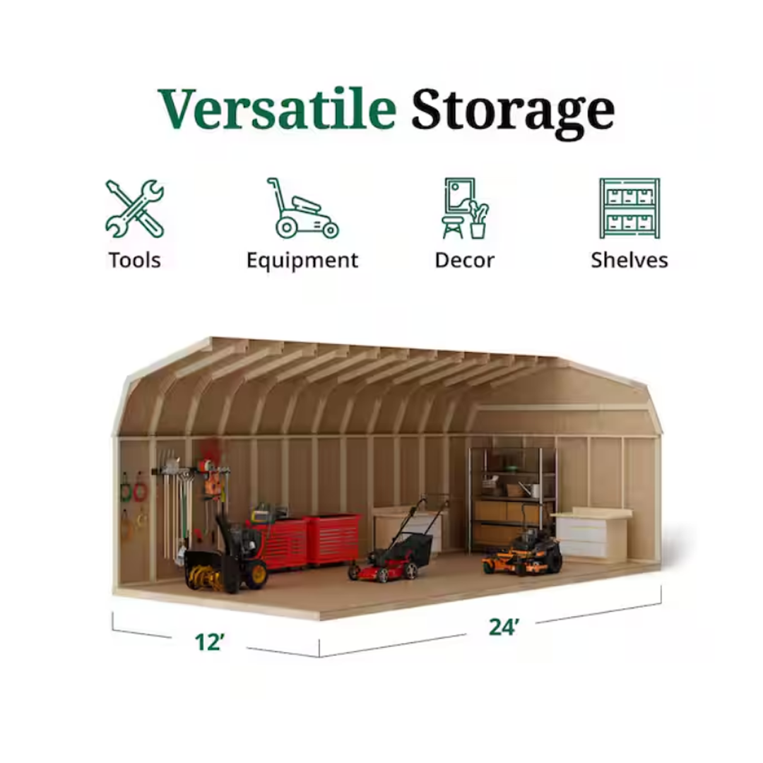 Little Cottage Co. Value Gambrel 12 ft. W x 24 ft. D Wood Storage Shed Precut Kit with 6 ft. Sidewalls and Floor (288 sq. ft.)