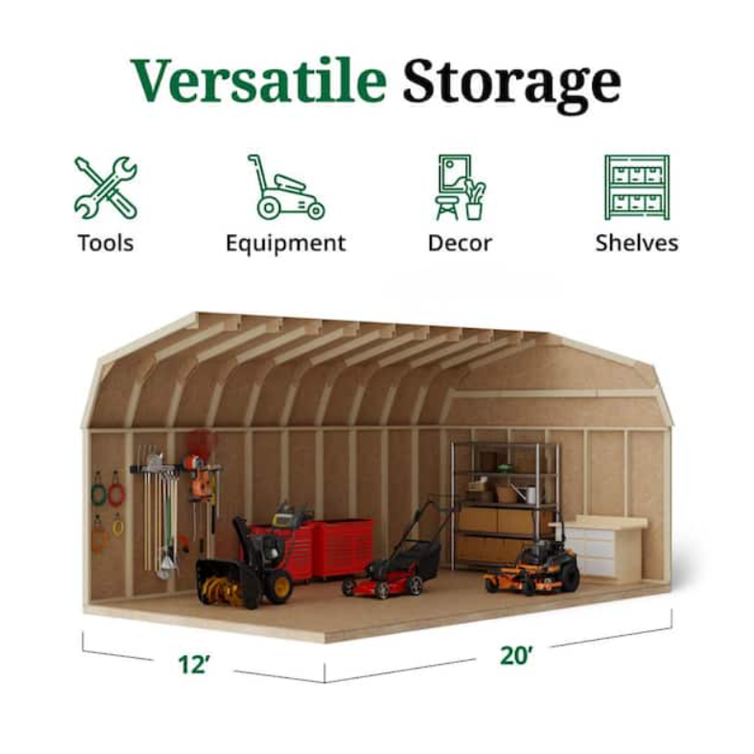 Little Cottage Co. Value Gambrel 12 ft. W x 20 ft. D Wood Storage Shed Precut Kit with 6 ft. Sidewalls and Floor (240 sq. ft.)