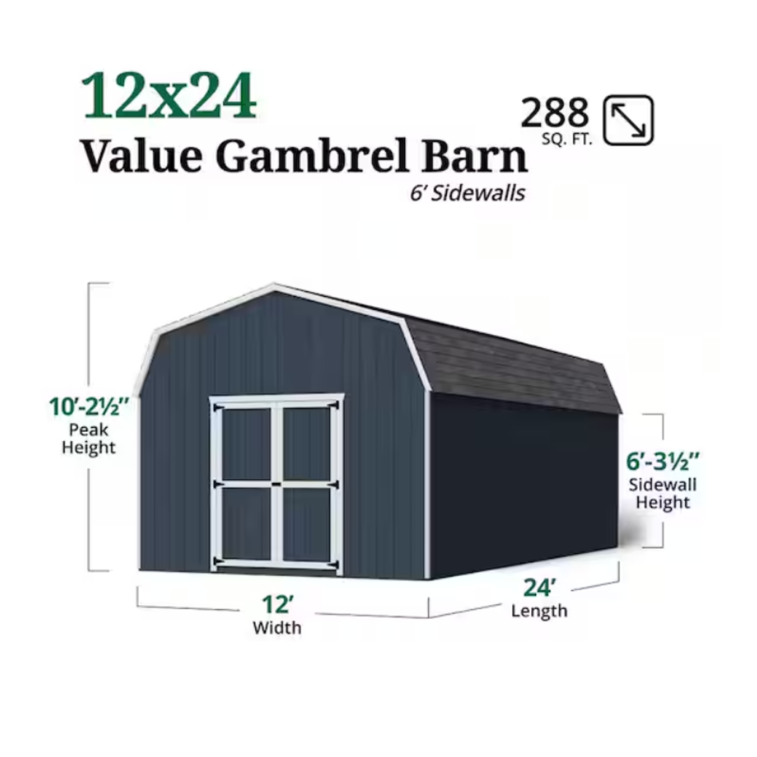 Little Cottage Co. Value Gambrel 12 ft. W x 24 ft. D Wood Storage Shed Precut Kit with 6 ft. Sidewalls and Floor (288 sq. ft.)