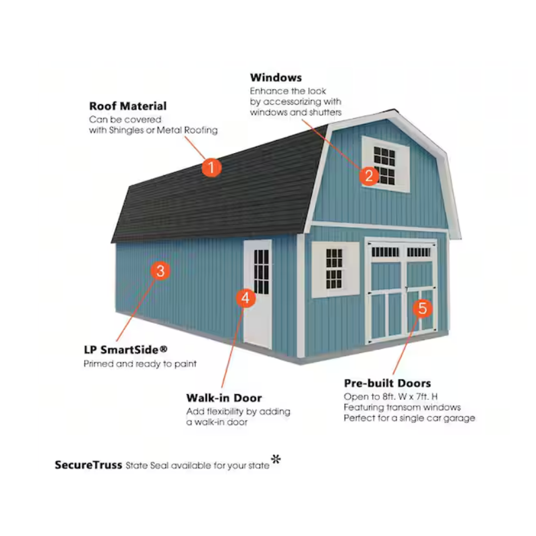 Best Barns Handcrafted Homestead XL 16 ft. x 32 ft. Two-Story Wood Barn Kit with Transom Doors (Staircase Included)