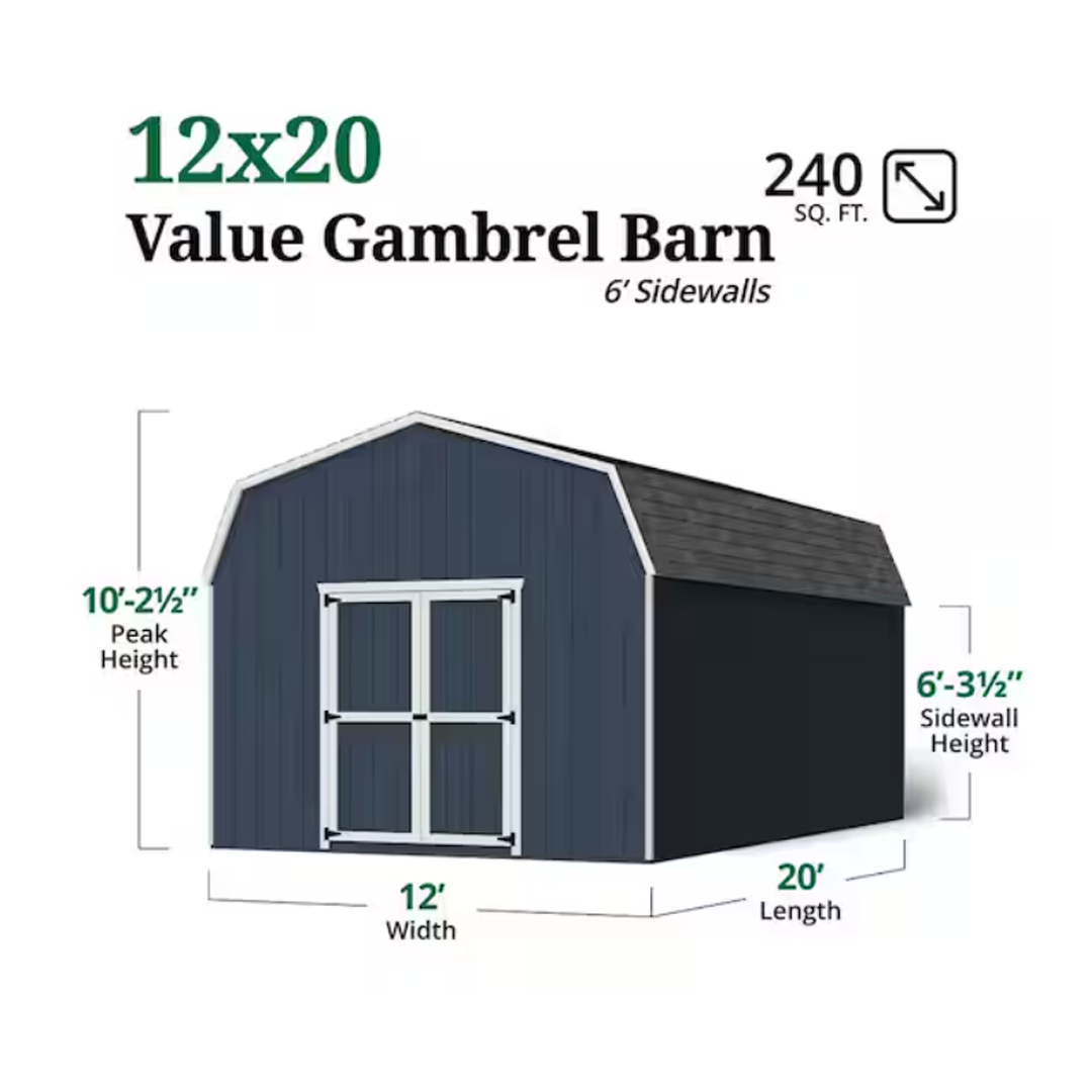 Little Cottage Co. Value Gambrel 12 ft. W x 20 ft. D Wood Storage Shed Precut Kit with 6 ft. Sidewalls and Floor (240 sq. ft.)