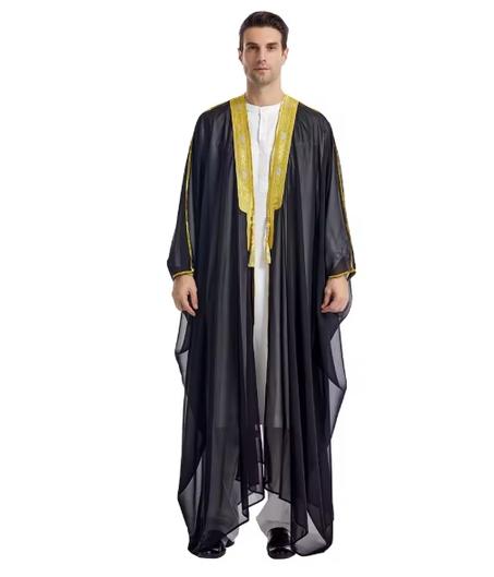 فستان شيفون فضفاض للرجال المسلمين ، رداء فاخر مطرز ، ثوب للعرب و تركيا ، ملابس إسلامية ، عباية للصيف ، TH805