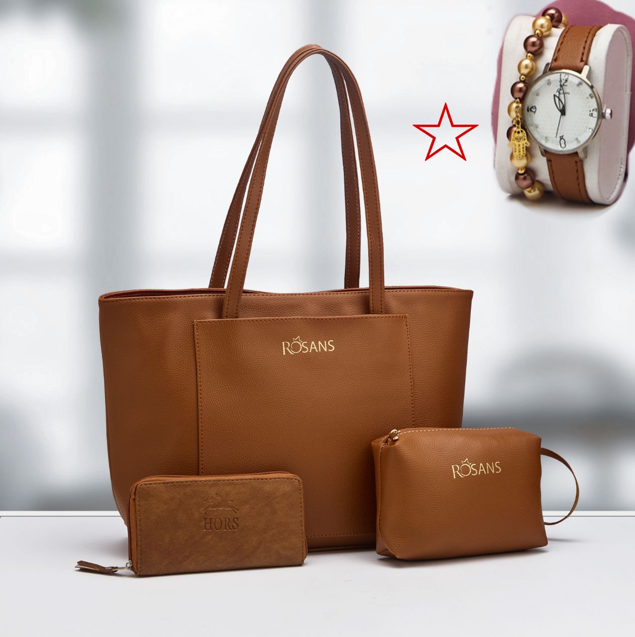 PACK GRAND SAC صاك الحجم الكبير 3 بياس + ساعة + براسلي عقيق