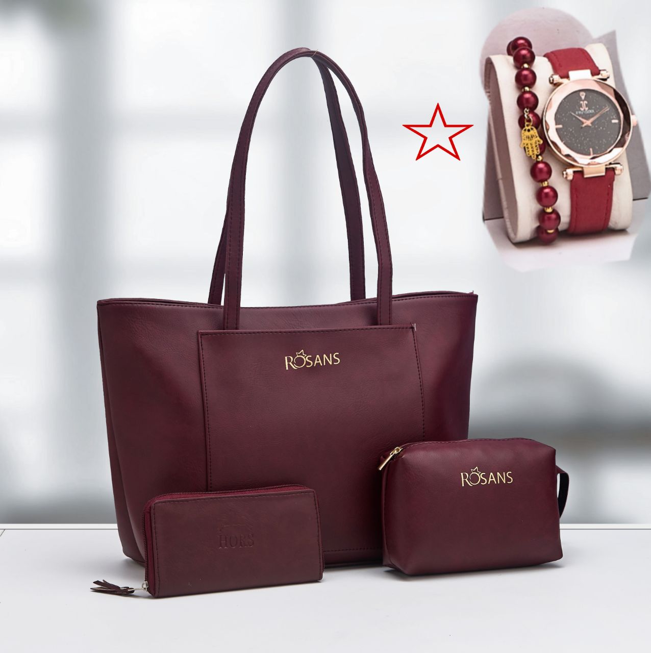 PACK GRAND SAC صاك الحجم الكبير 3 بياس + ساعة + براسلي عقيق