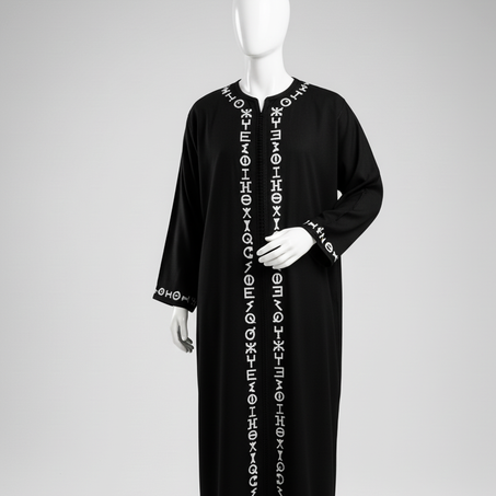 كندورة رجالية كحل 🖤 مطرزة بحروف تيفيناغ الأمازيغية 🪡