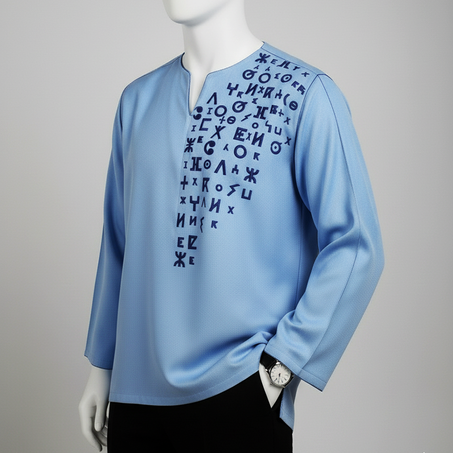 طونيكة رجالية زرقاء مطرزة بحروف تيفيناغ الأمازيغية  ♓️