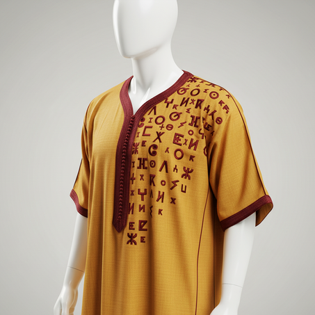 كندورة رجالية برتقالية مطرزة بحروف تيفيناغ الأمازيغية 🟧