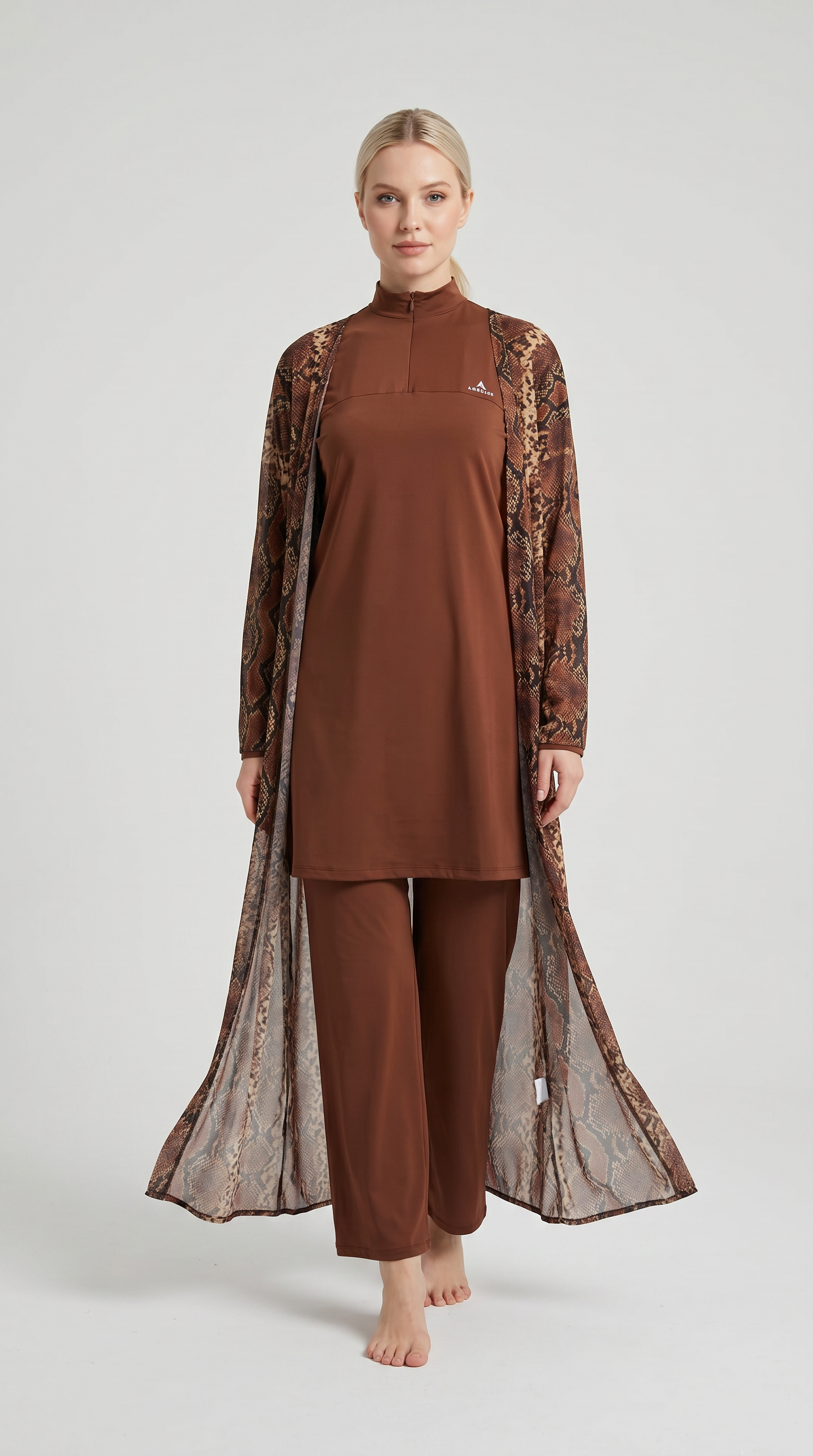 Burkini Brown (بوركيني 3 بياس أوڤر سايز + كيمونو)