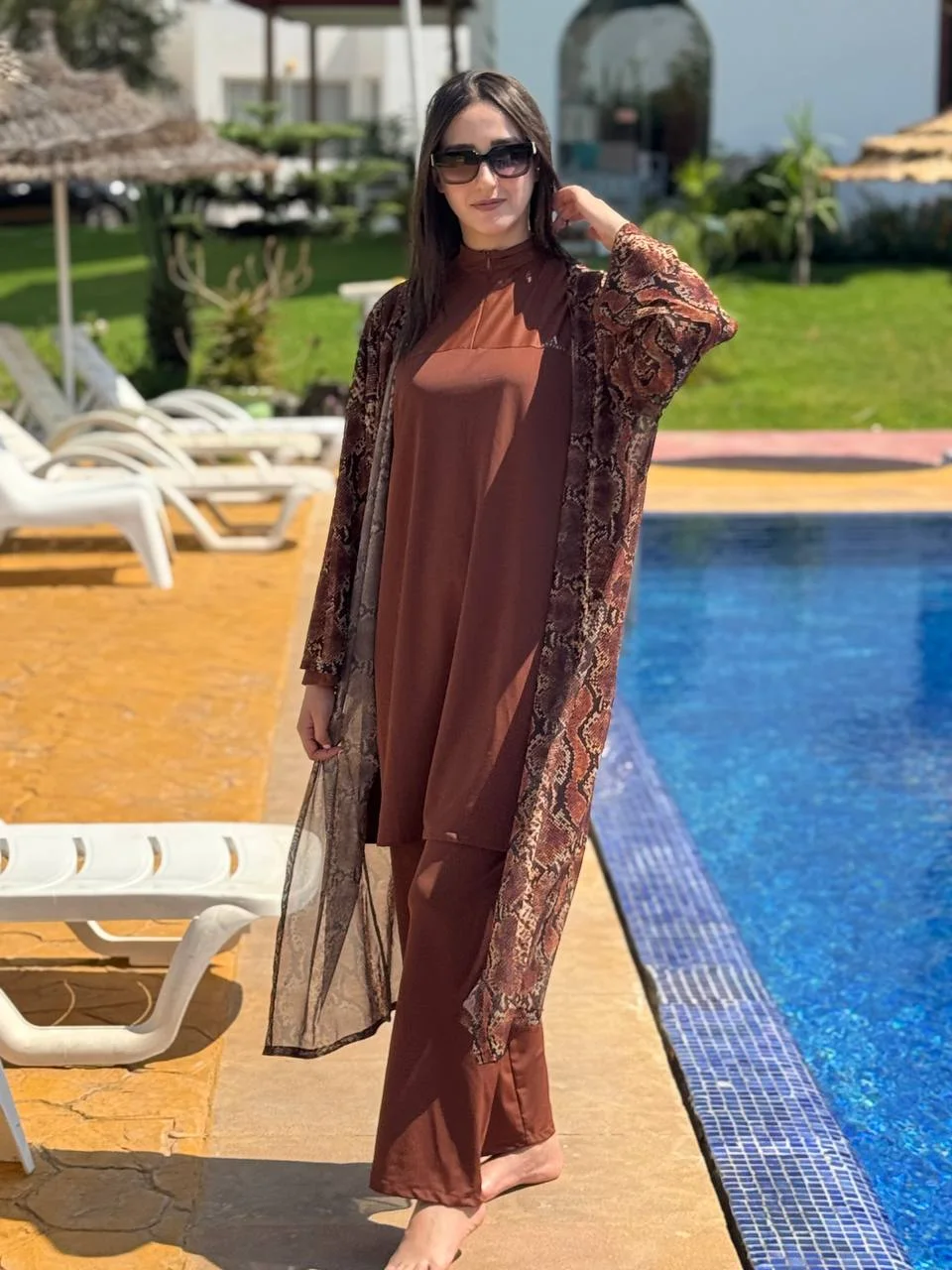 Burkini Brown (بوركيني 3 بياس أوڤر سايز + كيمونو)