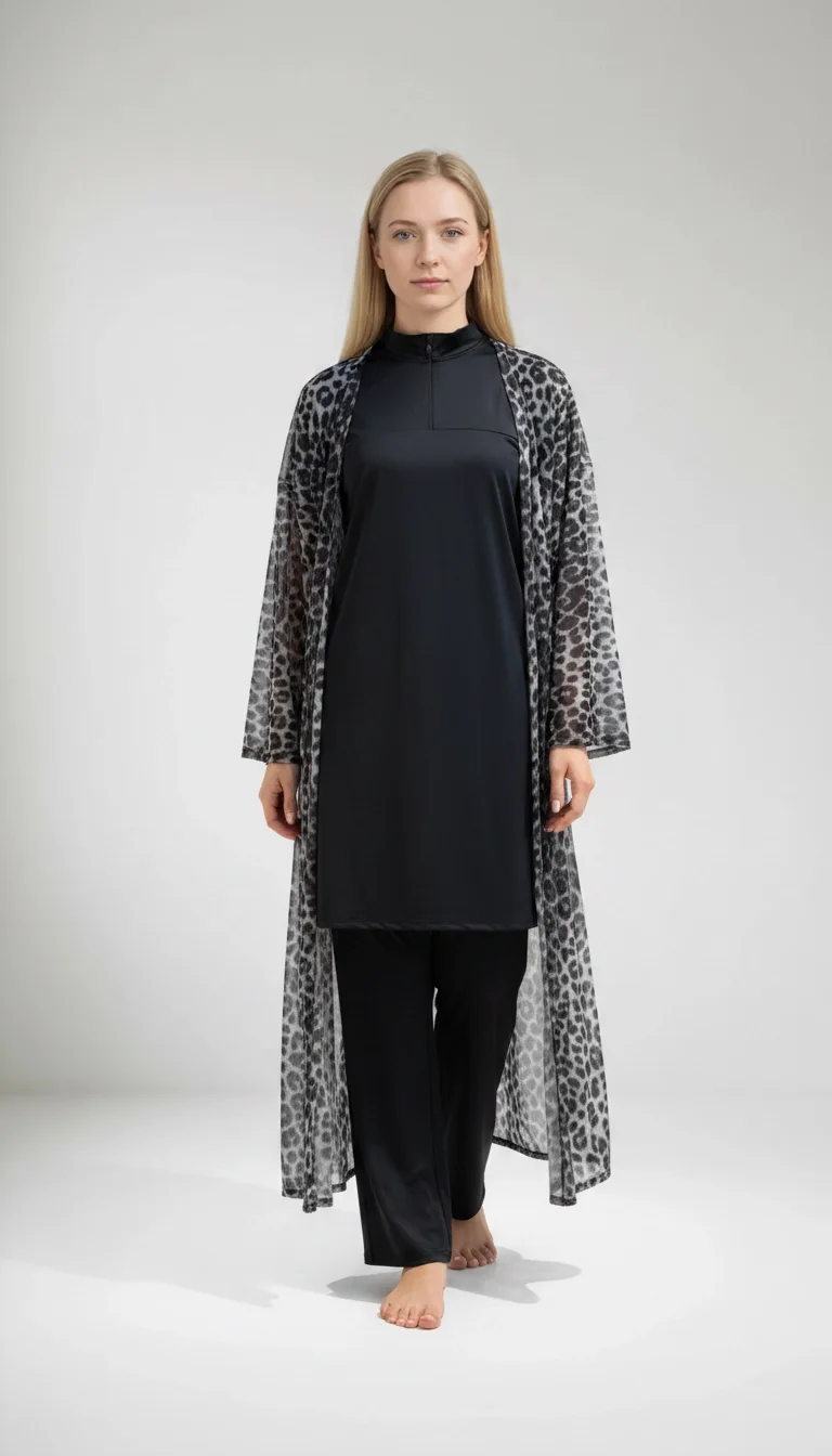 Burkini Black (بوركيني 3 بياس أوڤر سايز + كيمونو)