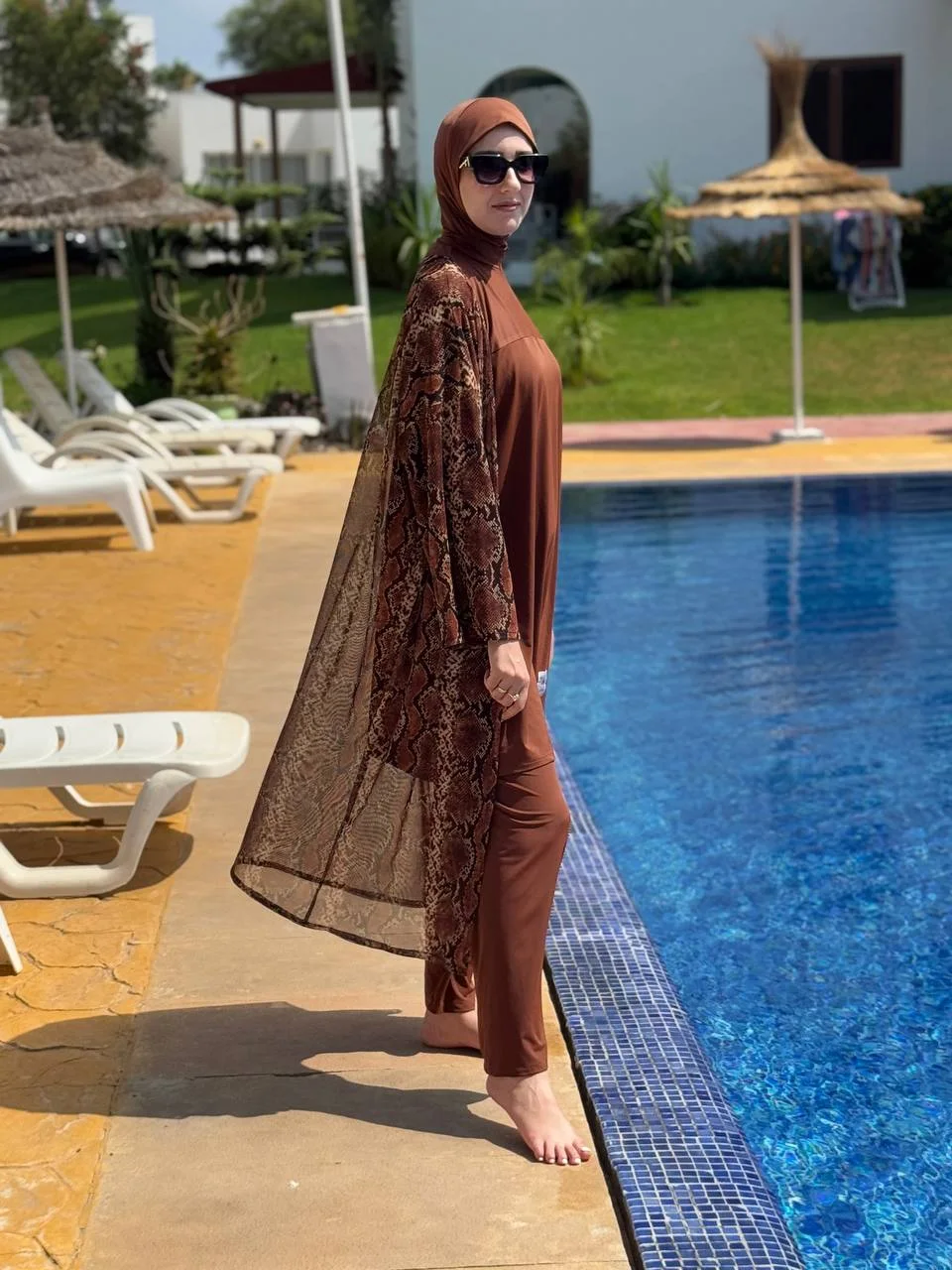 Burkini Brown (بوركيني 3 بياس أوڤر سايز + كيمونو)