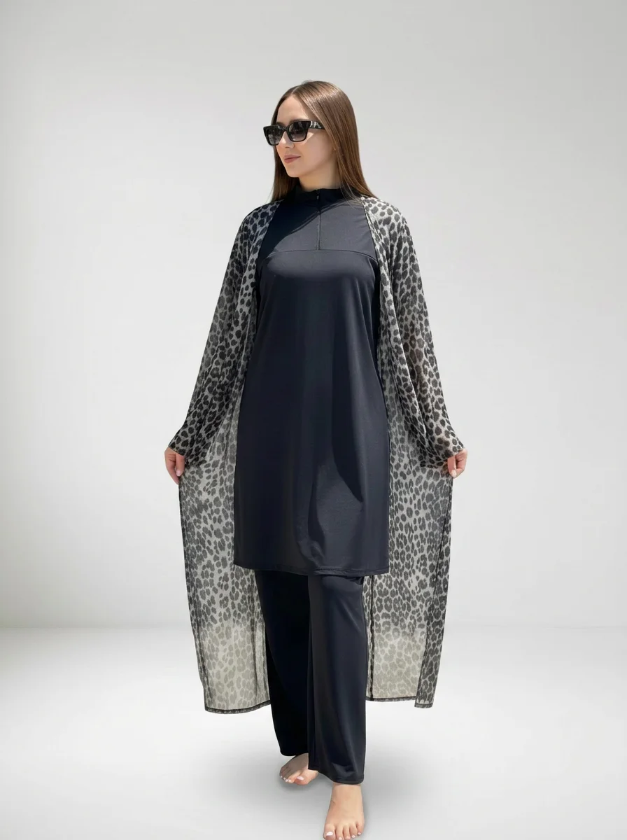 Burkini Black (بوركيني 3 بياس أوڤر سايز + كيمونو)