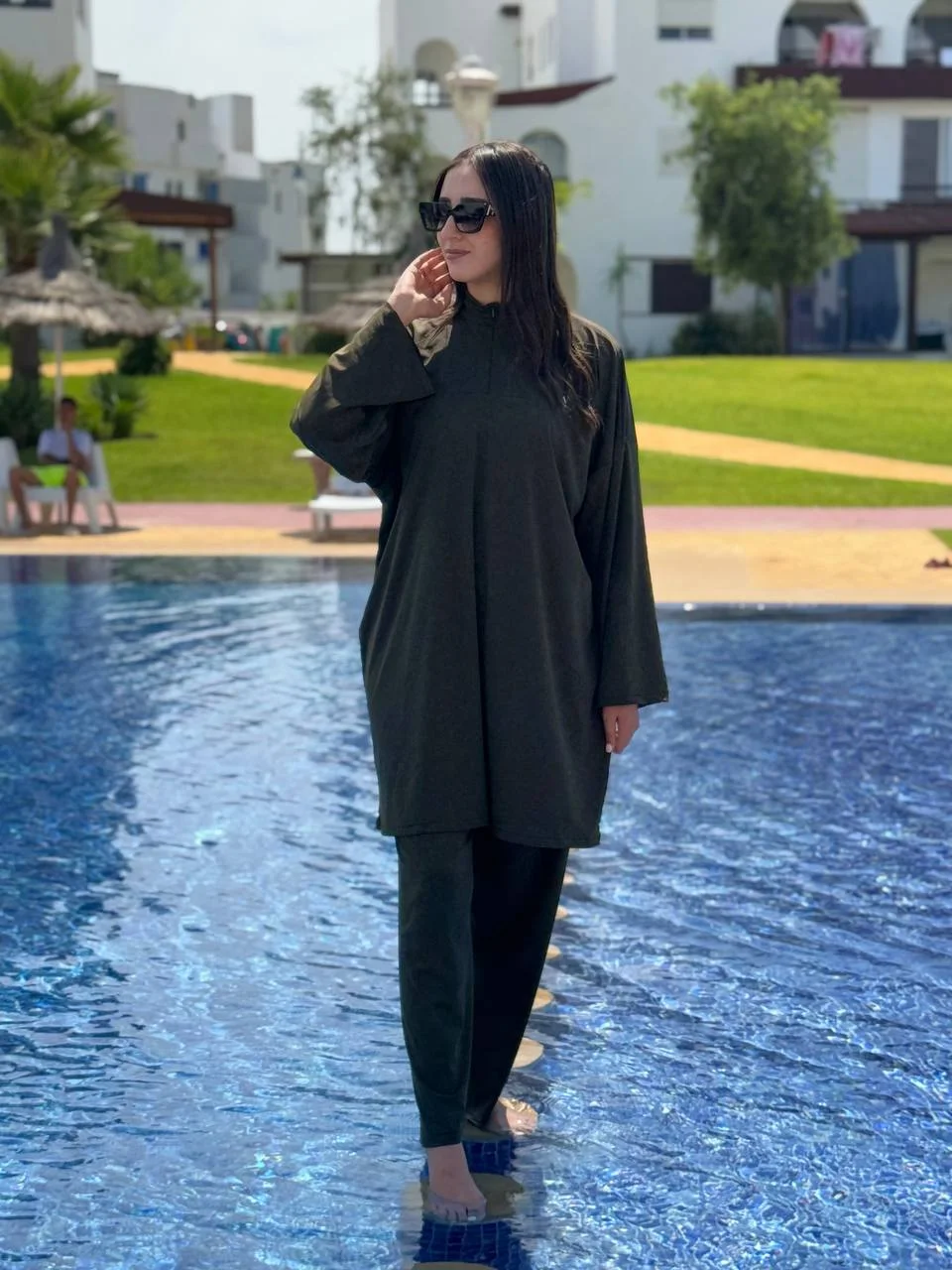 Burkini Olive (بوركيني 3 بياس أوڤر سايز + كيمونو)