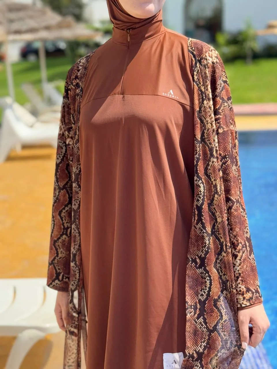 Burkini Brown (بوركيني 3 بياس أوڤر سايز + كيمونو)