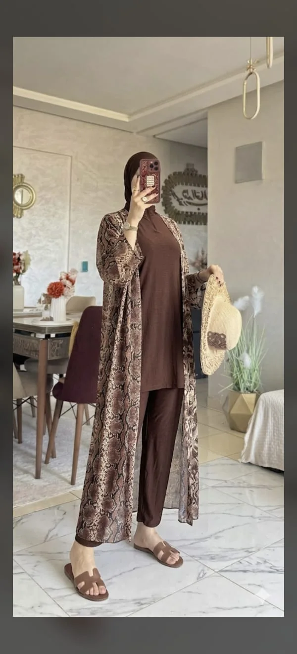 طقم السباحة الفاخر Aveeria (بوركيني 3 بياس أوڤر سايز + كيمونو)