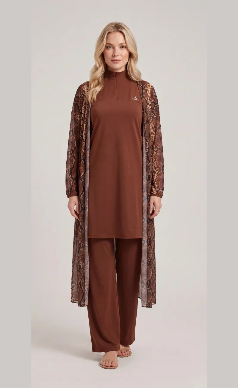 Burkini Brown (بوركيني 3 بياس أوڤر سايز + كيمونو)