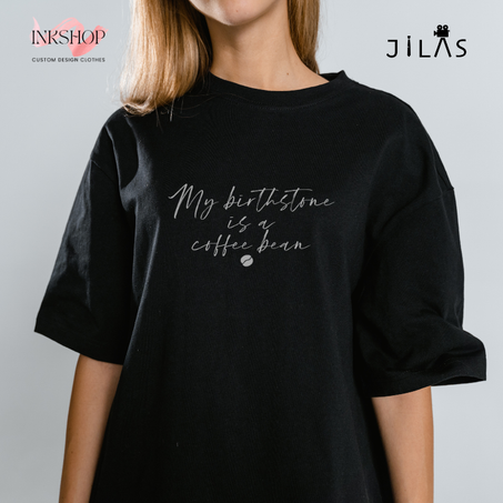 "My birthstone is a coffee bean" t-shirt - for coffee lovers / تي- شيرت لمحبي القهوة