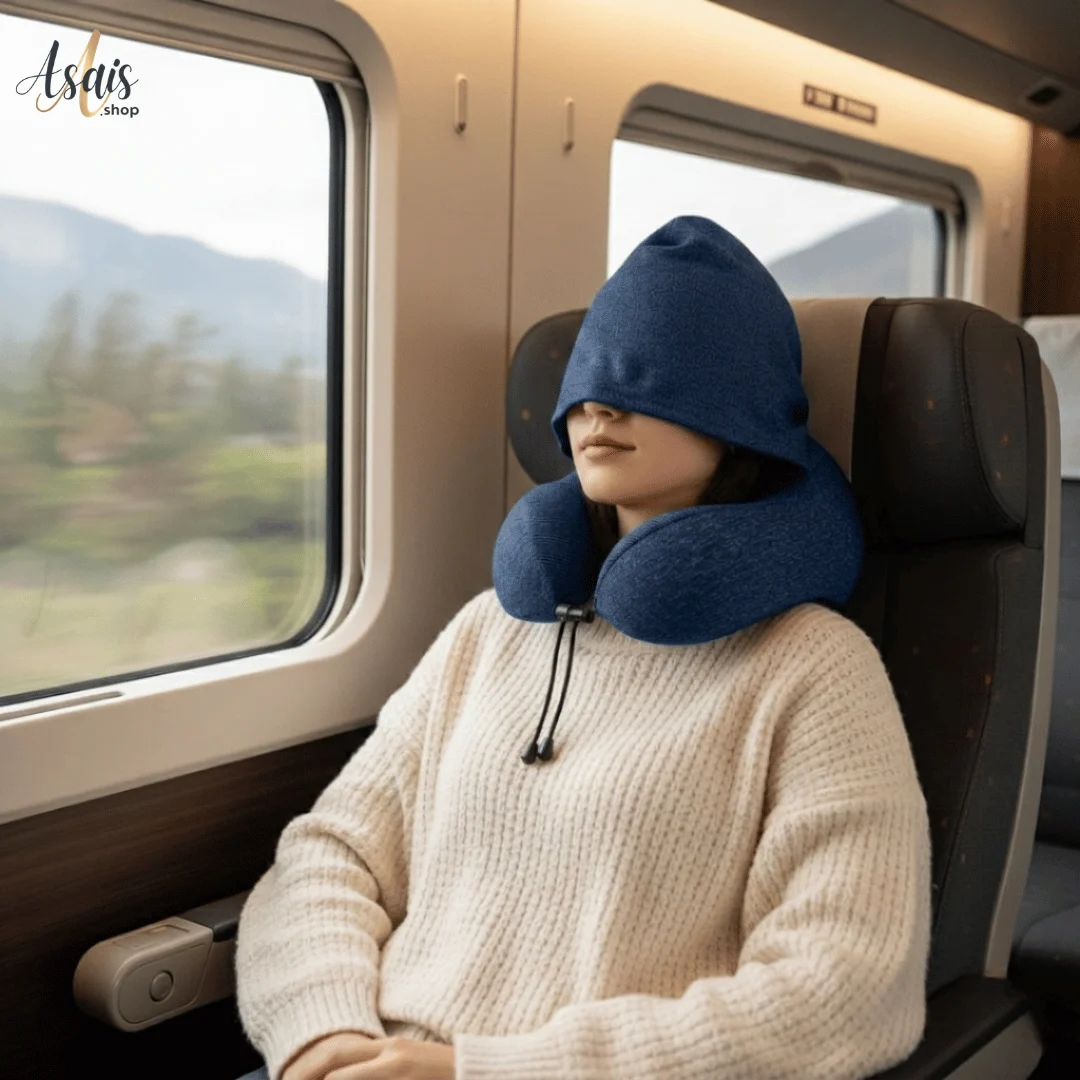 وسادة السفر من MEMORY FOAM  مع غطاء وجه مدمج - خصوصية و راحة طوال السفر.