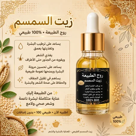 زيت السمسم الطبيعي 100% للشعر والبشرة | روح الطبيعة