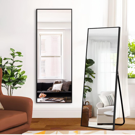 مرآة أرضية كاملة الطول  بحامل تعليق لغرفة النوم وغرفة المعيشة ومدخل المنزل، مقاس 1.60 متر × 50 سم