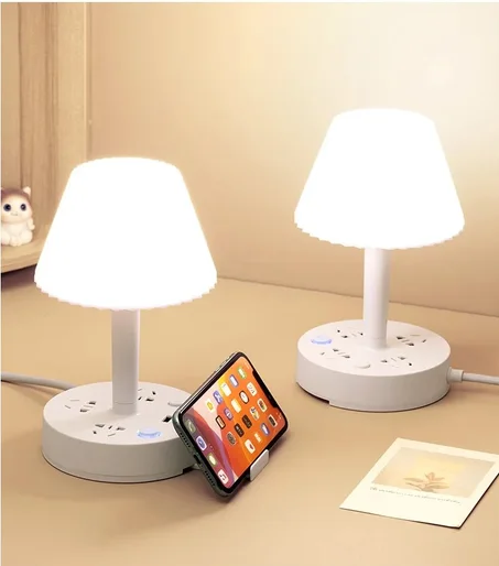 ضوء ليلي للطاولة وحامل هاتف متعدد الوظائف