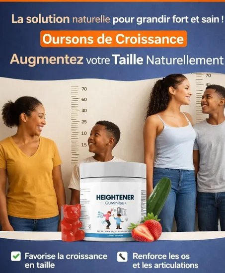 Gummies Croissance: Stimuler la Croissance, Augmenter la Hauteur, Grandir en Taille Naturellement & Renforcer les Os, à Tous Âges, Enfants, Adolescents et Adultes CI