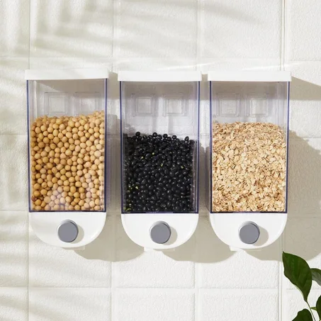 Distributeur de céréales mural – Contenant de stockage d’aliments secs de contrôle de portion pour cuisine – Garde les céréales fraîches, faciles à utiliser et élégantes – Idéal pour les grai