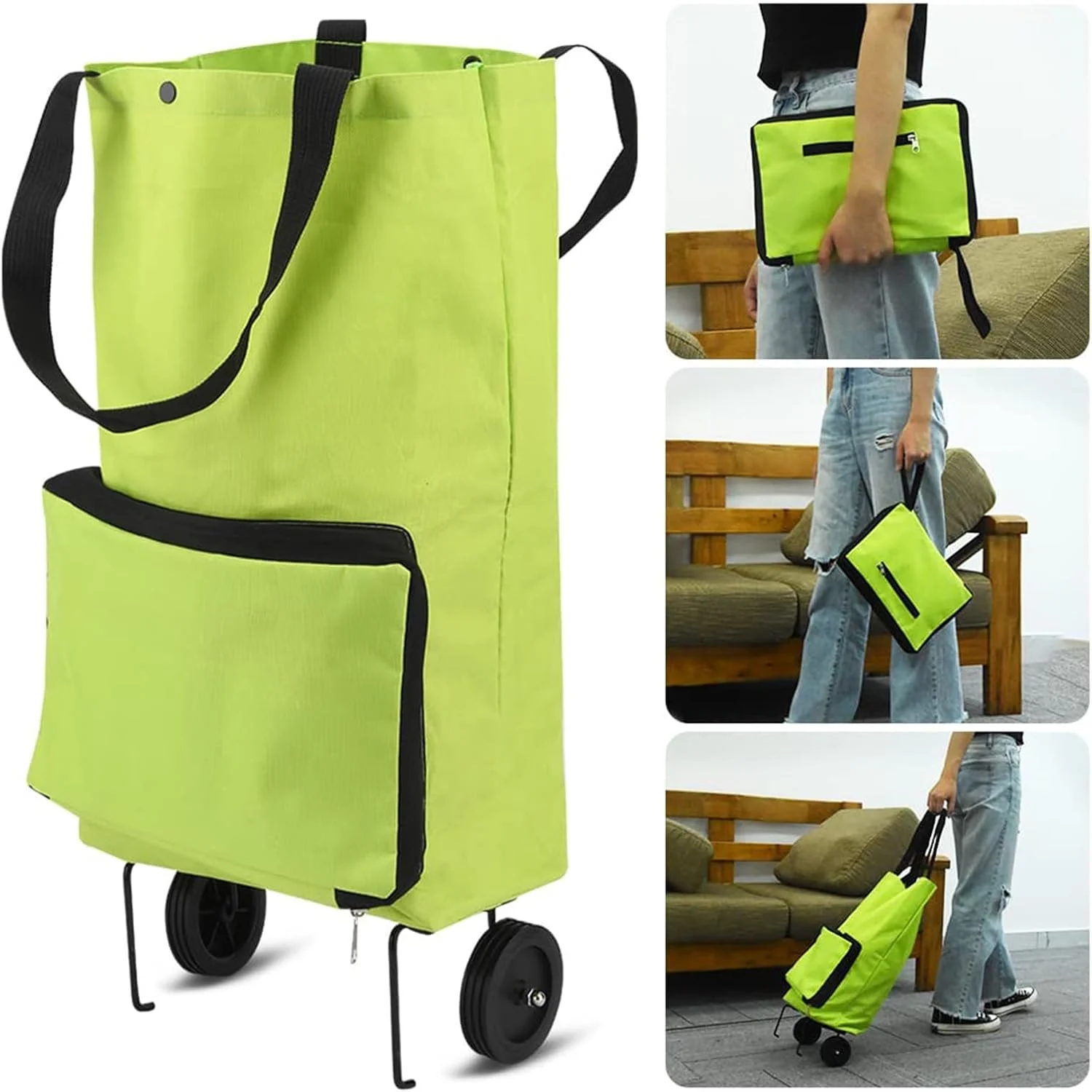 Panier pliable avec roues en caoutchouc - panier de panier de remplacement, Oxford Cloth Foldable Shopping Trolley Sac d'achat de supermarché réutilisable