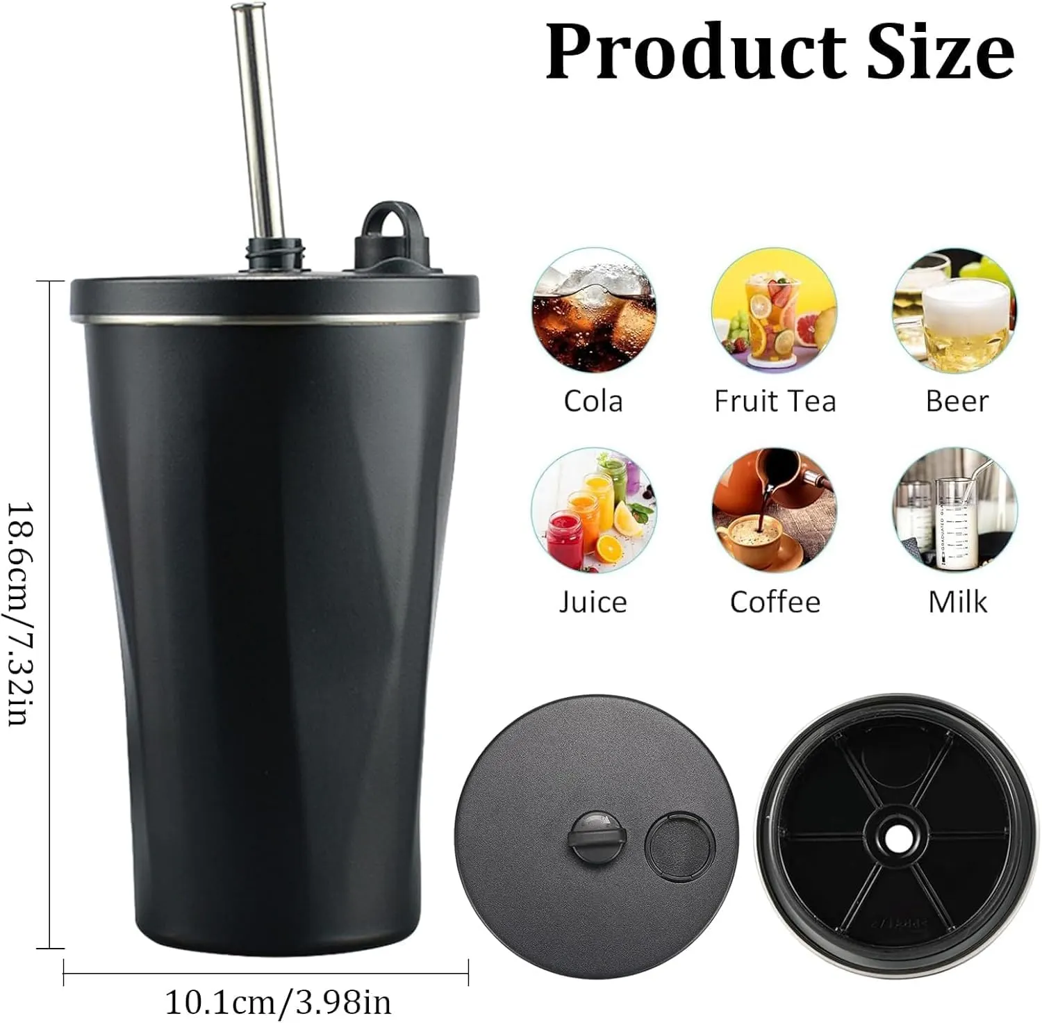 Gobelet isotherme de 591 ml avec paille et couvercle, bouteille isotherme en acier inoxydable avec paille rétractable, tasse à eau de voyage, tasse isotherme à double paroi étanche