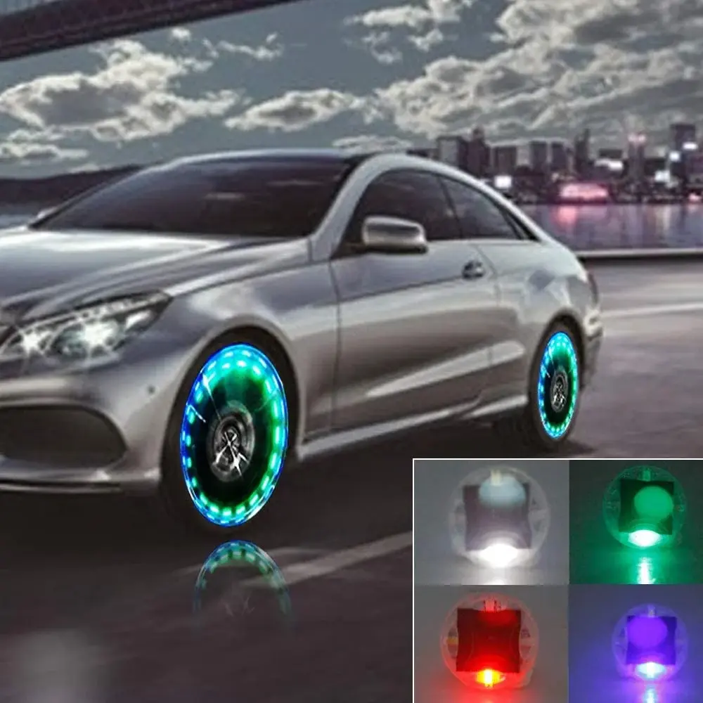 Voiture Roue Pneu, 4-pack Solar Energy Motion Sensors Flashing Colorful Gas Nozzle LED Tire Schrader Valve Cap Lumières Lampe Ampoule étanche pour voiture Auto Motos Vélos