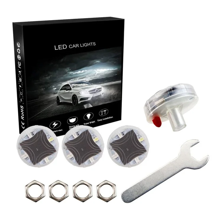 Voiture Roue Pneu, 4-pack Solar Energy Motion Sensors Flashing Colorful Gas Nozzle LED Tire Schrader Valve Cap Lumières Lampe Ampoule étanche pour voiture Auto Motos Vélos