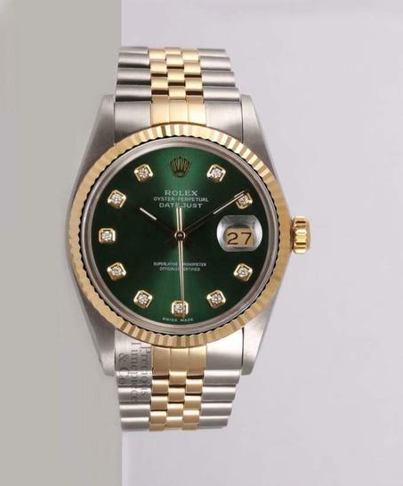 MEN'S ROLEX DATEJUST 2-TONE GREEN DIAMOND DIAL WATCH