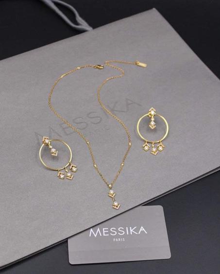 Messika gold necklace + earrings