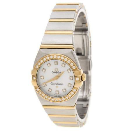 Omega Mother of Pearl Yellow Gold and Stainless Steel Diamond Constellation Double Eagle Women's Wristwatch