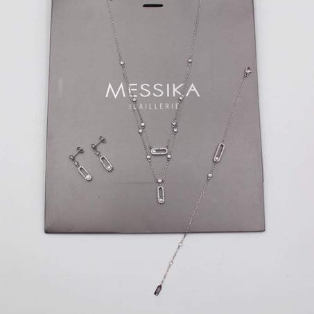ميسيكا سوار + سلسلة + أقراط فضي