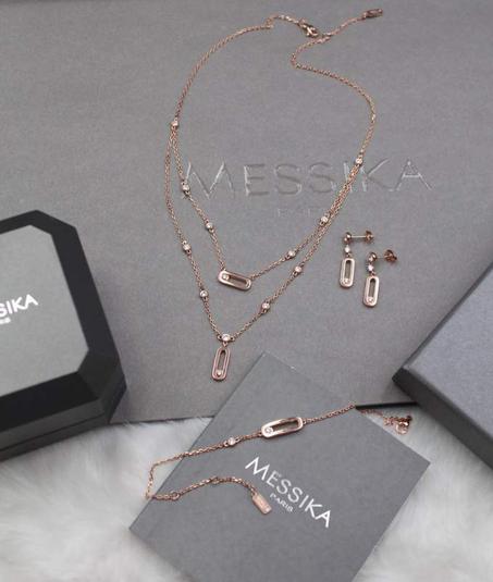طقم ميسيكا سلسلة + سوار + أقراط روز جولد