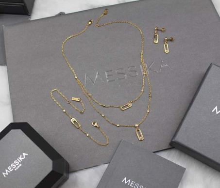 طقم ميسيكا سلسلة + سوار + أقراط جولد