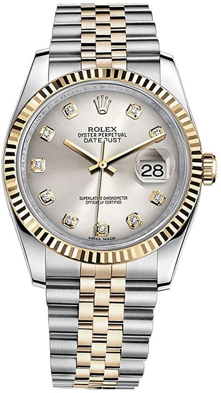 Rolex Datejust 31 Steel Yellow Gold Watch Steel Silver Diamond Dial
