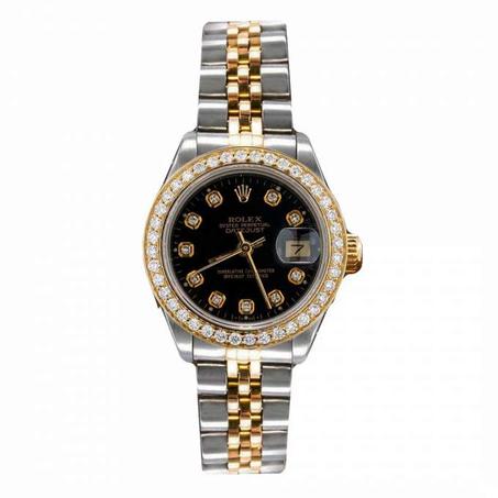 ROLEX DATEJUST 2-TONE BLACK DIAMOND DIAL WATCH