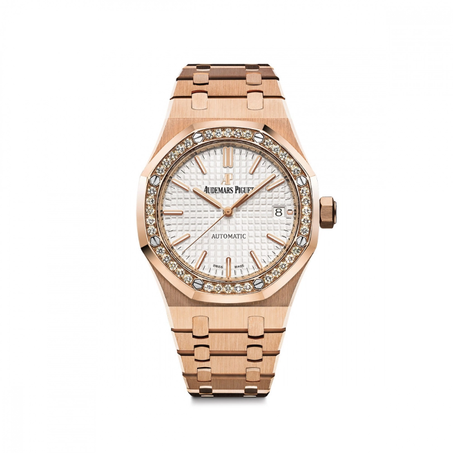 Audemars Piguet Royal Oak Selfwinding Watch Pink Gold with Tapisserie pattern silver-toned
