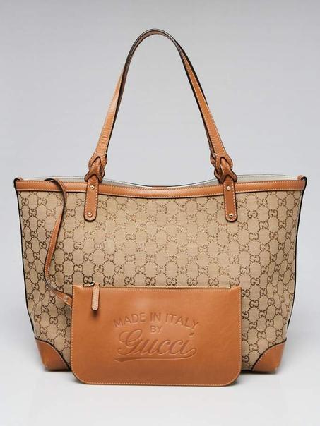 GUCCI BeigeGold GG Canvas Craft Tote Bag