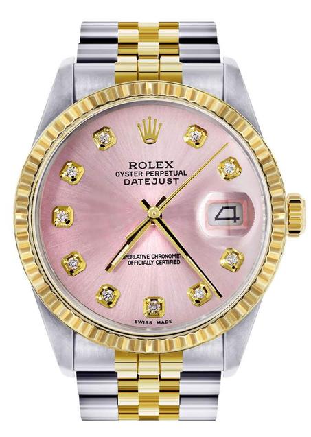 M Rolex Datejust Watch Two Tone Pink Dial | Jubilee Band