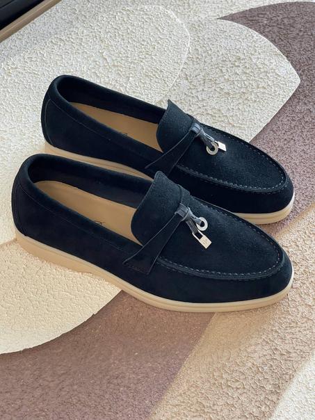 Loro Piana Navy Blue Suede Summer Charms Walk Slip On Loafers